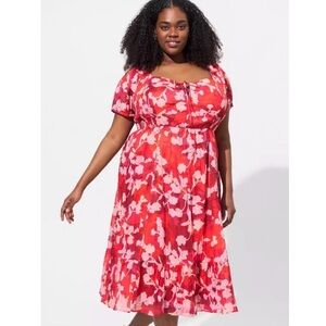 Torrid Cotton Clip Dot Lace Up Smocked Midi Dress Shady Rose Floral Print NWT 2X